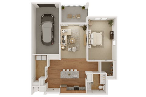 Floor plan for 1 bed, 1 bath, 956 sqft